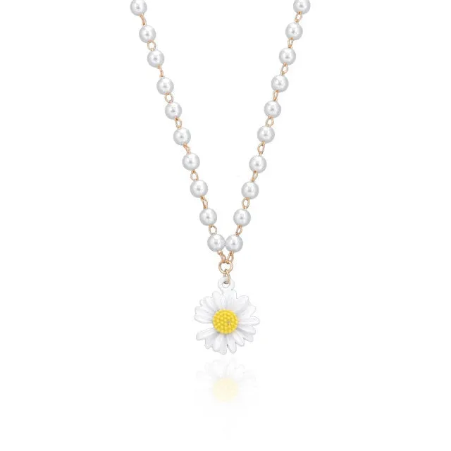 New Korea Lovely Daisy Flowers Colorful Beaded Charm Statement Short Choker Necklace for Women Vacation Jewelry