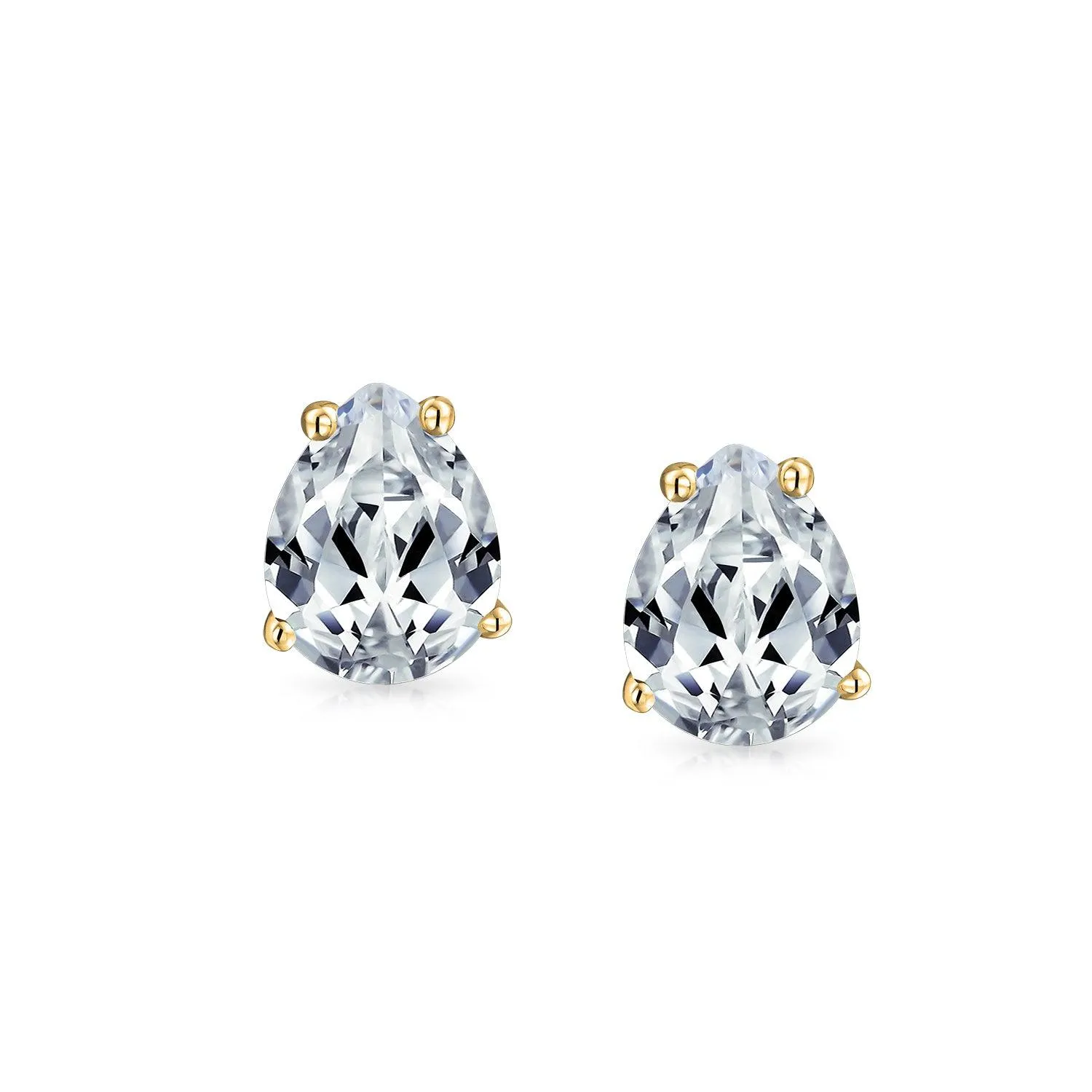 Pear Shape CZ Stud Earrings Teardrop Solitaire 14K Gold Sterling Silver 6-9MM