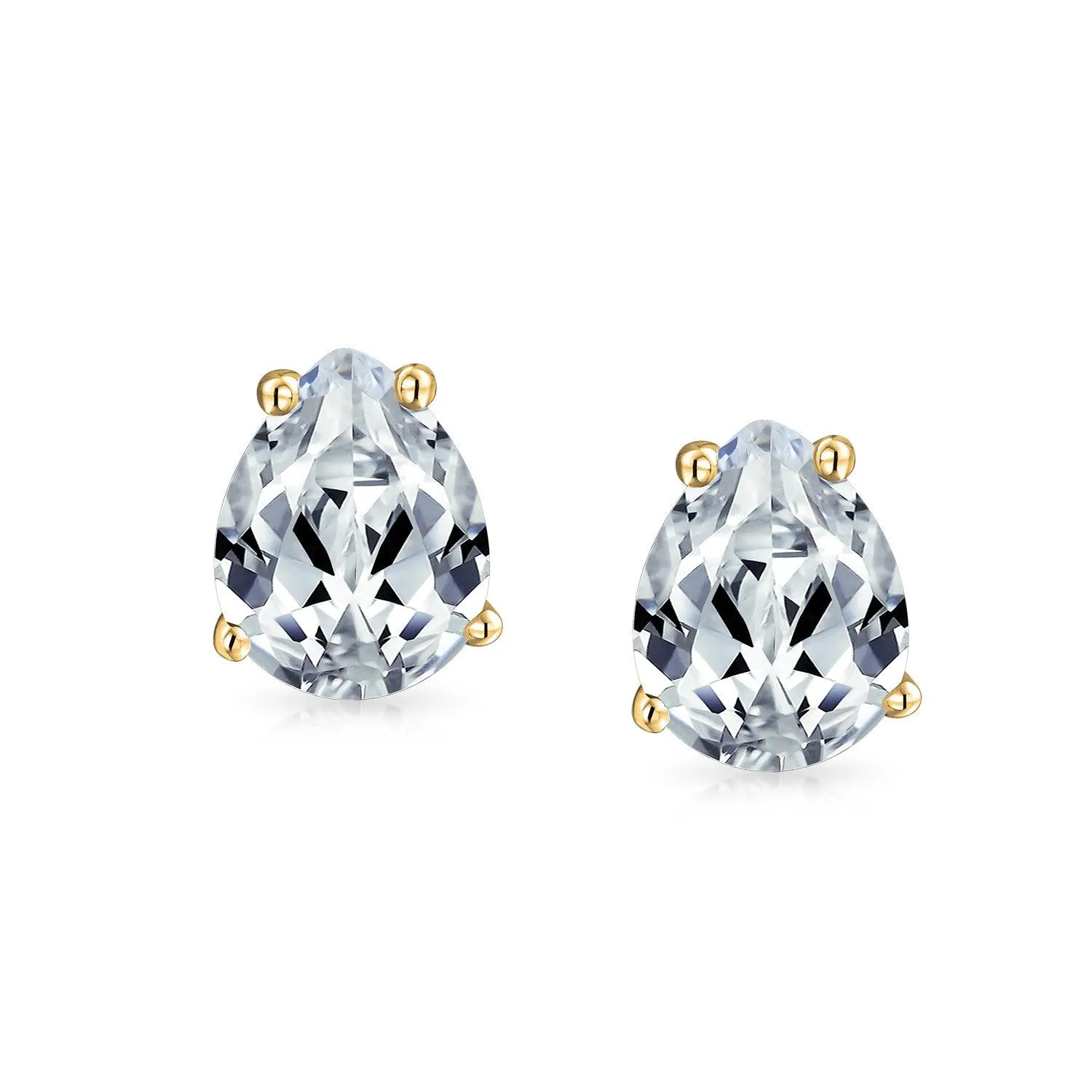 Pear Shape CZ Stud Earrings Teardrop Solitaire 14K Gold Sterling Silver 6-9MM