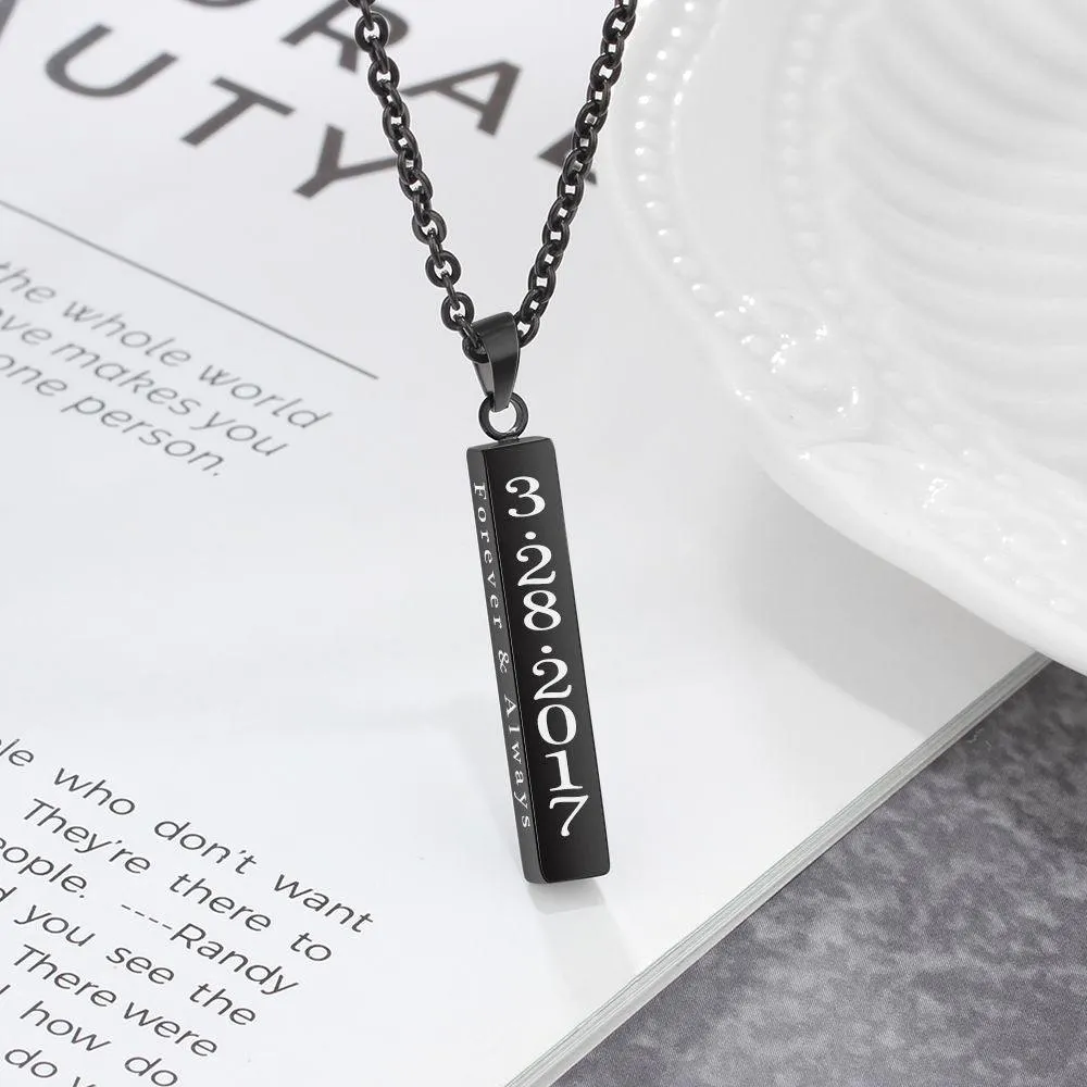 Personalized Stainless Steel Engrave 4 Names Pendant Necklace, Black Color Strip, Trendy Gift