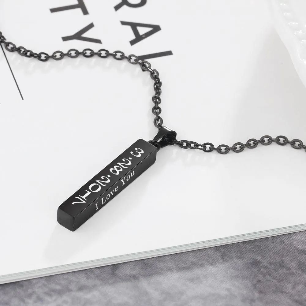 Personalized Stainless Steel Engrave 4 Names Pendant Necklace, Black Color Strip, Trendy Gift