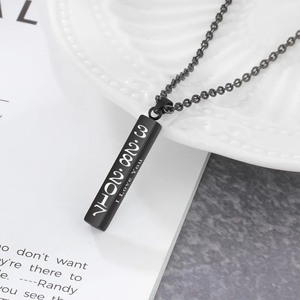 Personalized Stainless Steel Engrave 4 Names Pendant Necklace, Black Color Strip, Trendy Gift