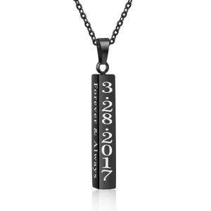 Personalized Stainless Steel Engrave 4 Names Pendant Necklace, Black Color Strip, Trendy Gift