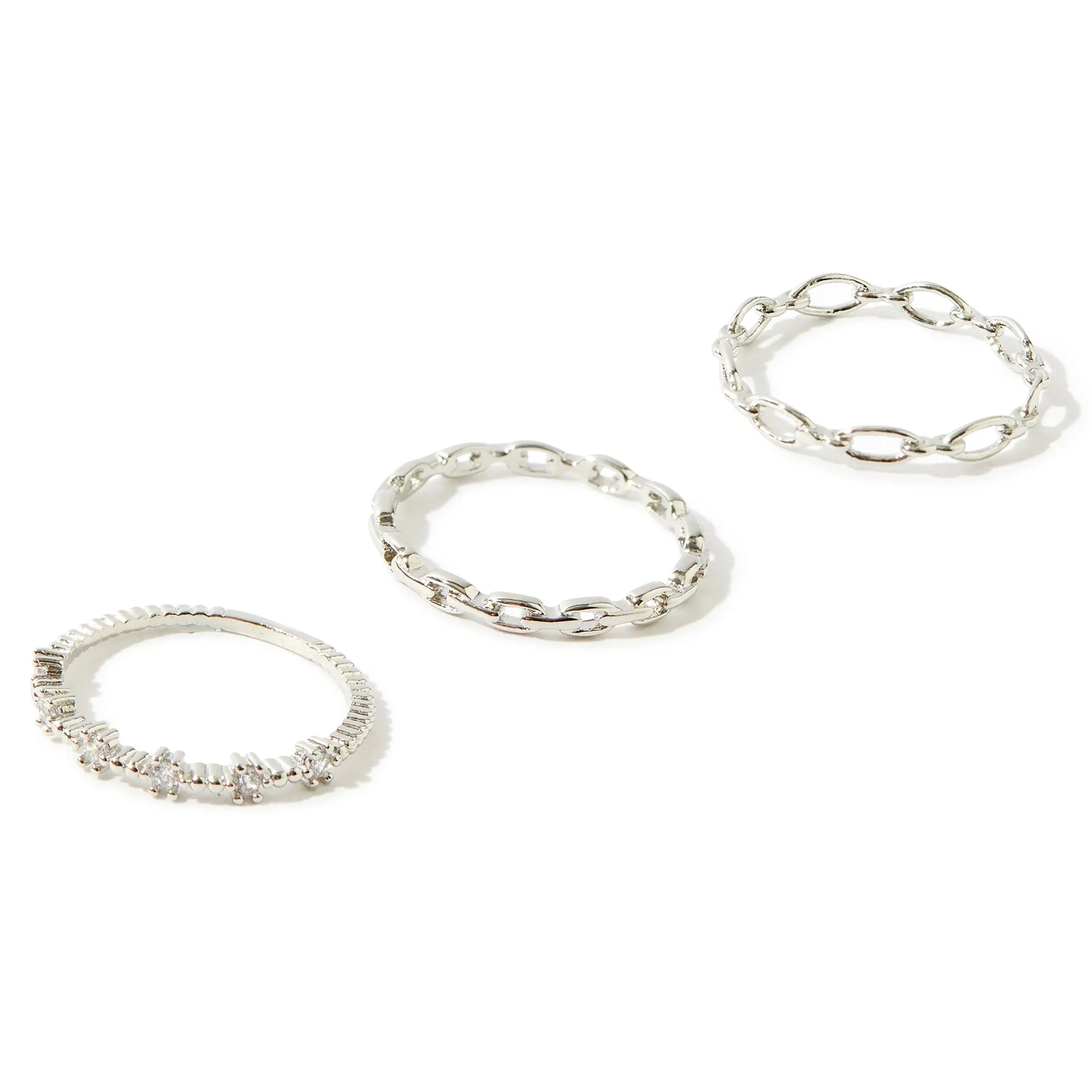 Platinum Plated 3 Pack Stacking Rings For Women By Accessorize London-Small