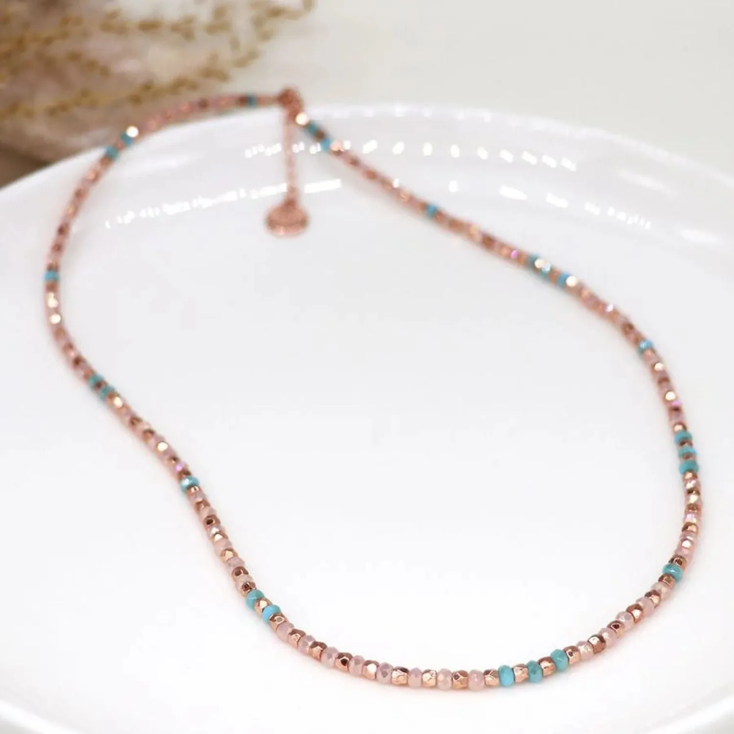 POM 17" Pink & Lilac Glass Bead Rose Gold Plated Necklace