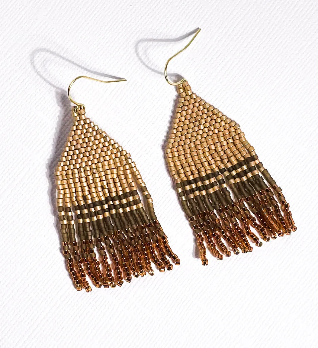 Regine Gold, Taupe, and Bronze Fringe Earrings