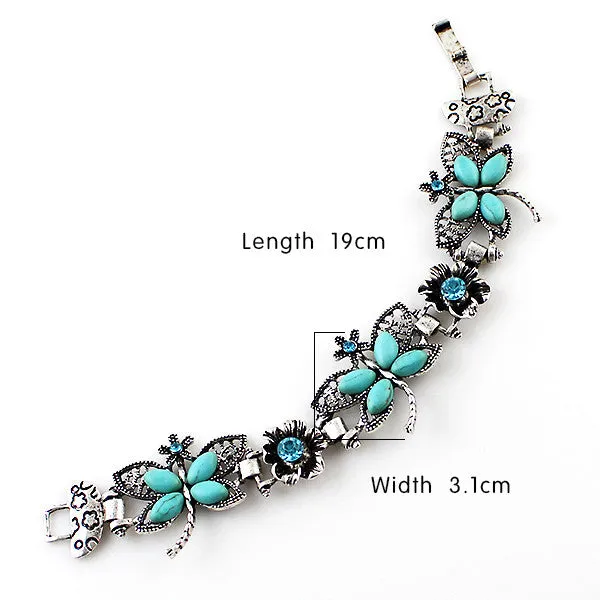 Retro Style Blue Rhinestone Butterfly Antique Party Charm Bracelets For Elegant Women