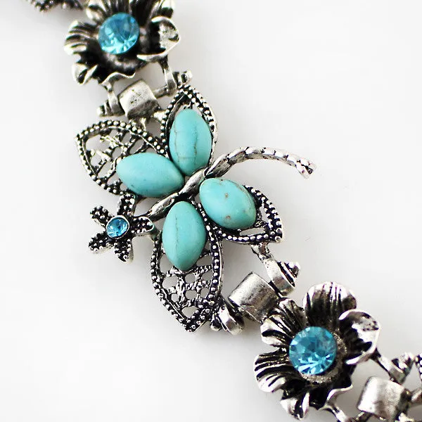 Retro Style Blue Rhinestone Butterfly Antique Party Charm Bracelets For Elegant Women