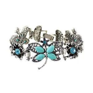 Retro Style Blue Rhinestone Butterfly Antique Party Charm Bracelets For Elegant Women