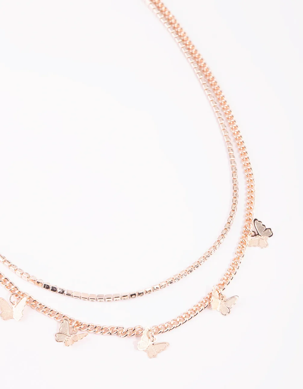 Rose Gold Butterfly Cup Chain Layered Necklace