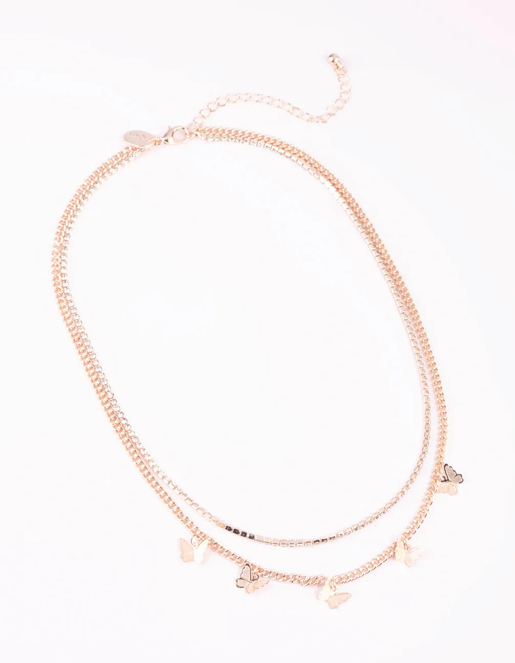 Rose Gold Butterfly Cup Chain Layered Necklace