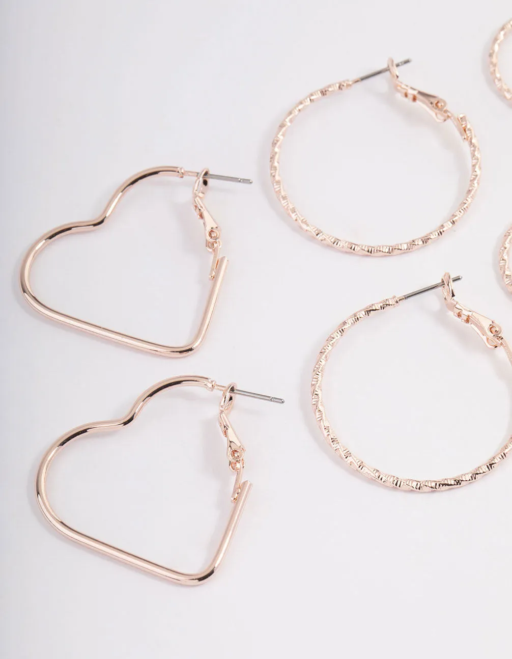 Rose Gold Heart & Round Hoop Earrings Pack