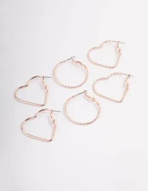 Rose Gold Heart & Round Hoop Earrings Pack