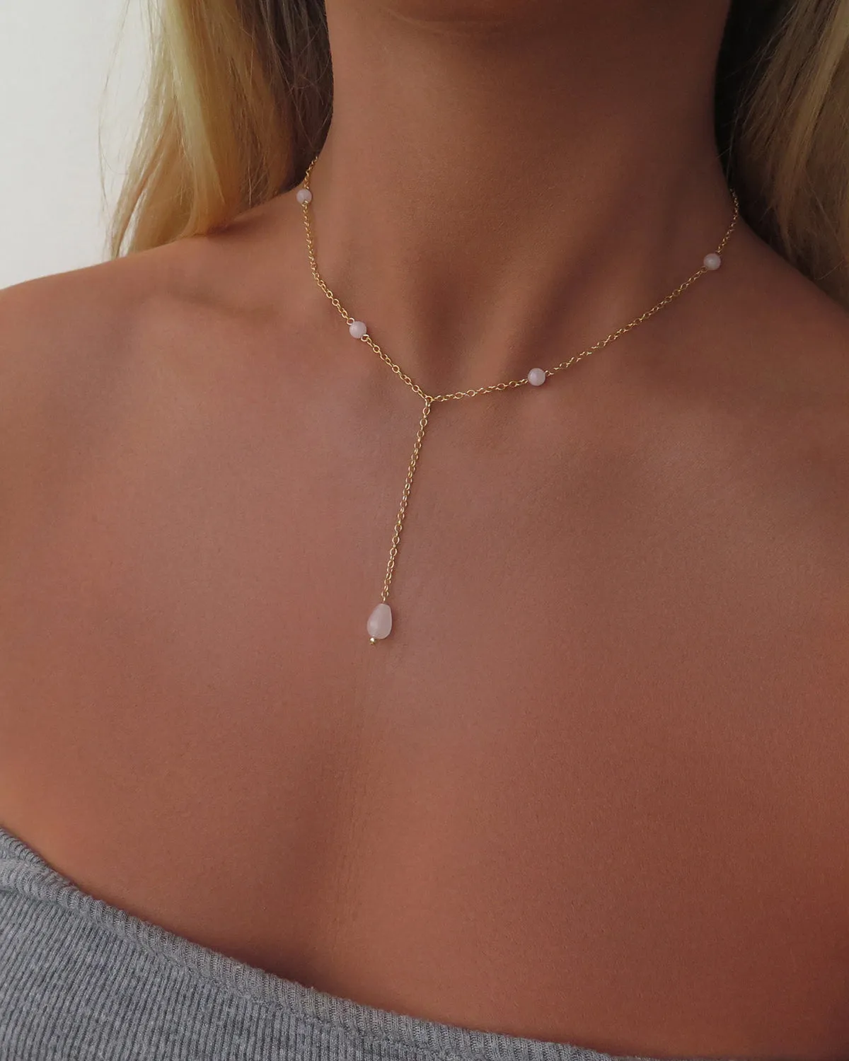 Rose Quartz Drop Necklace