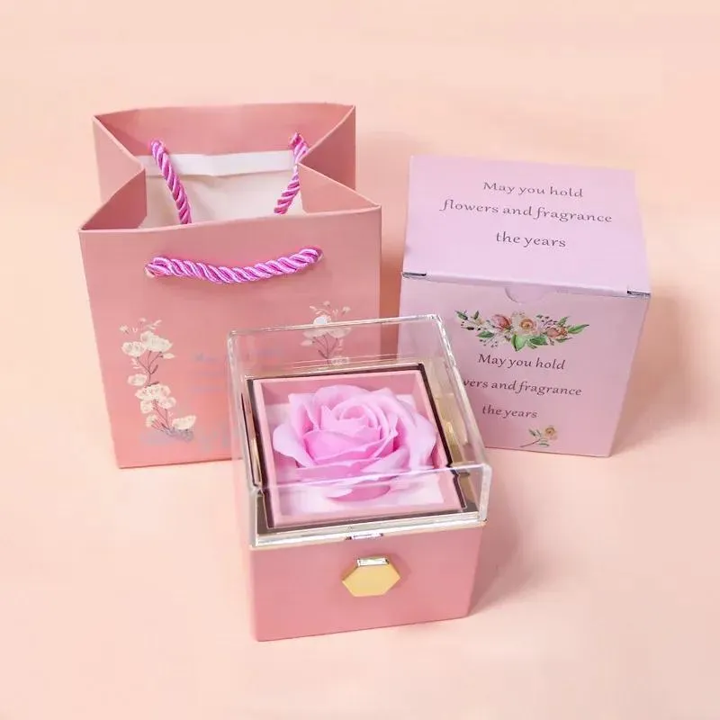 Rotating Eternal Rose Jewelry Box - Ideal for Rings, Earrings, and Necklaces