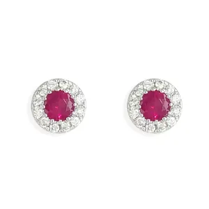 Round Diamond And Ruby Earrings