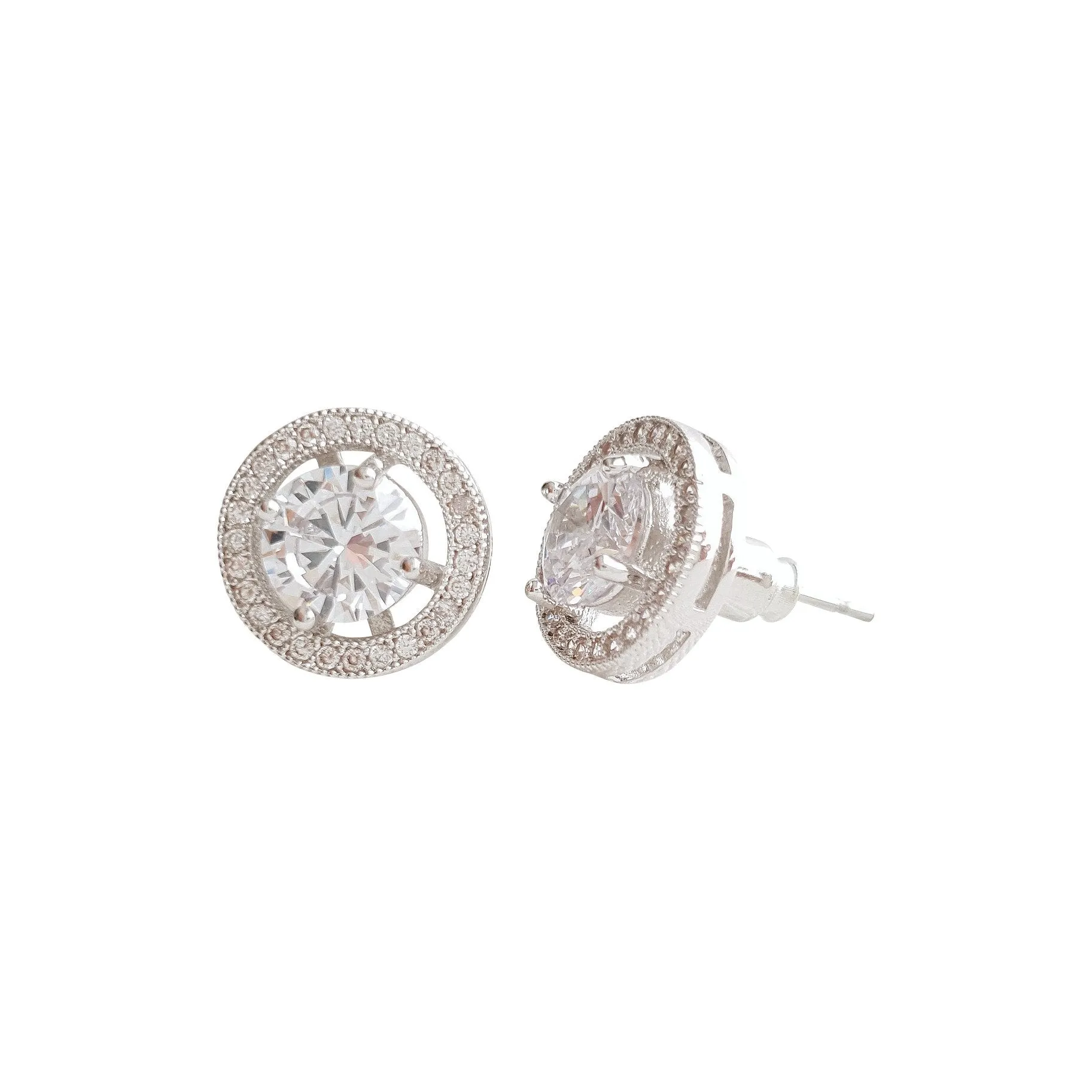 Round Stud Earrings Silver- Denise