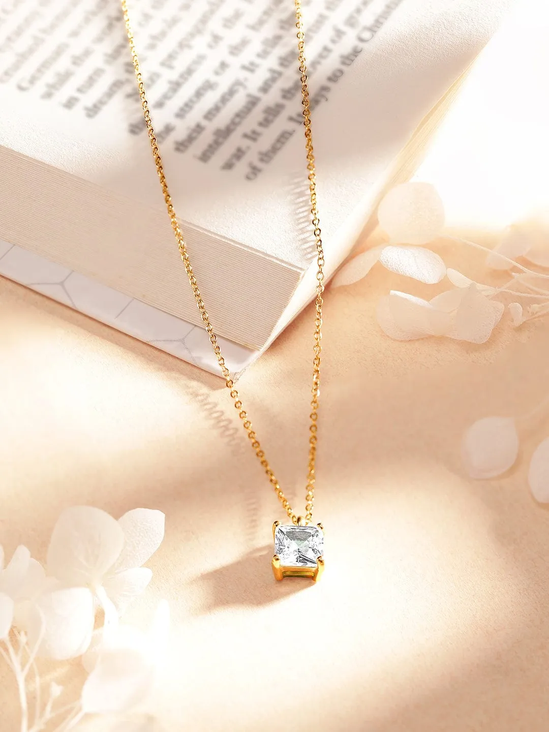 Rubans Voguish 18K Gold Plated Stainless Steel Waterproof Chain With Solitaire Stone Pendant.