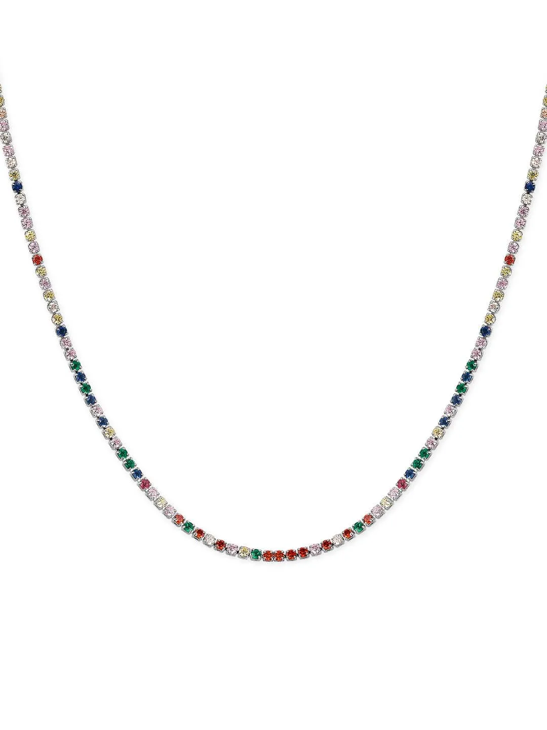 Rubans Voguish Rhodium Plated Stainless Steel Waterproof Multicoloured Zircons Studded Tennis Necklace.