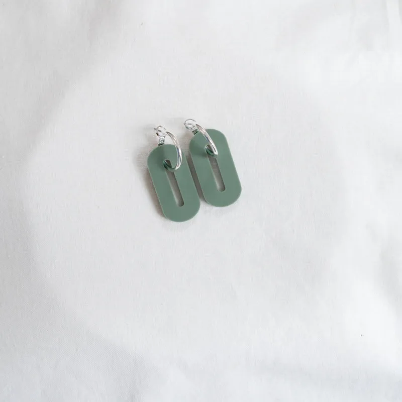 Sage Green Oval Misty Acrylic Silver Hoop Earrings