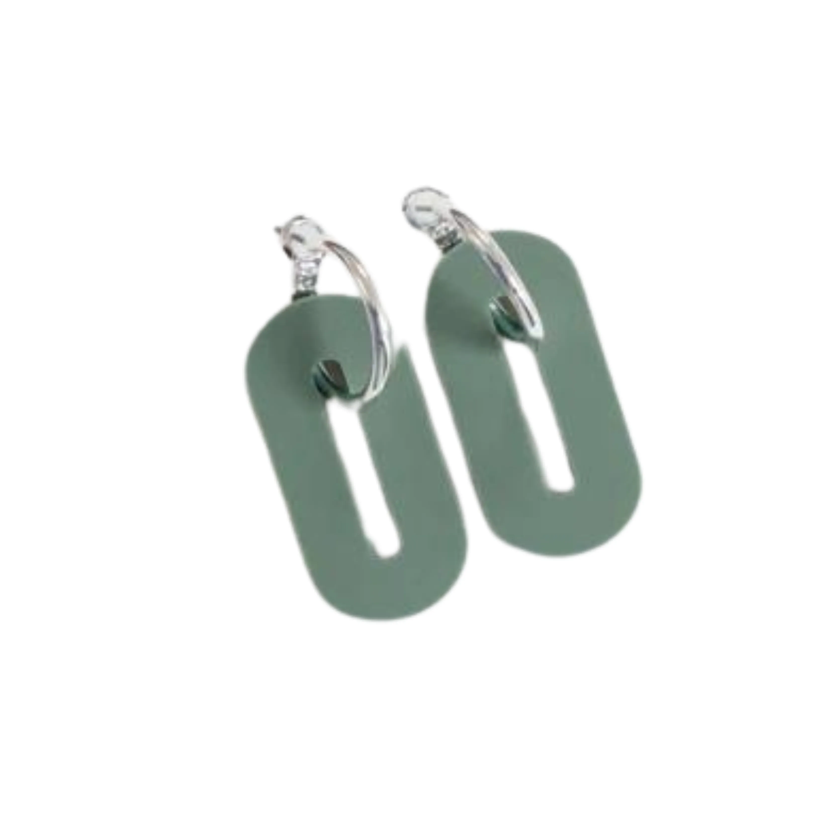 Sage Green Oval Misty Acrylic Silver Hoop Earrings