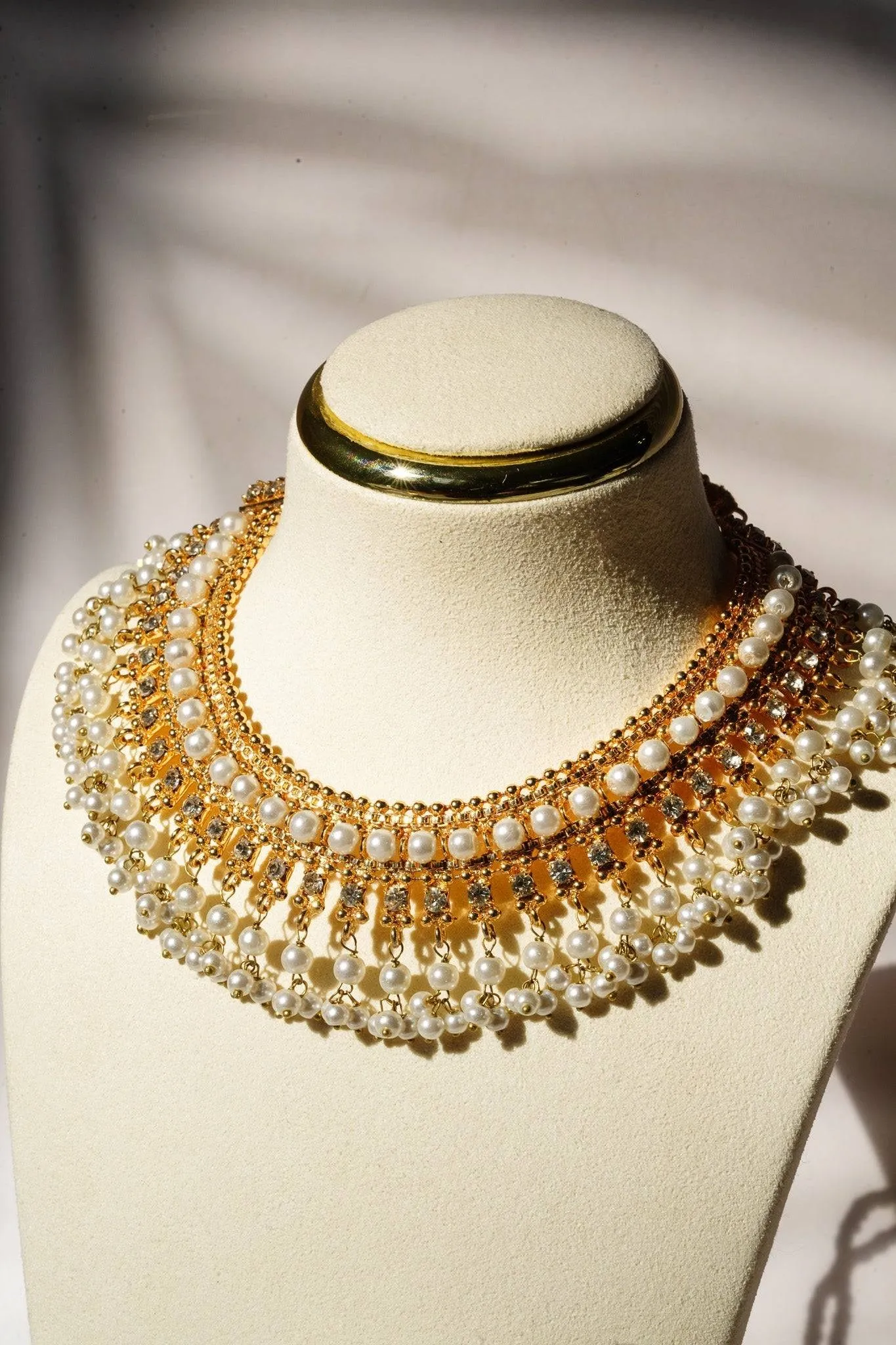 Shehnaz - Gold Necklace Set With Large Round Stud Earrings