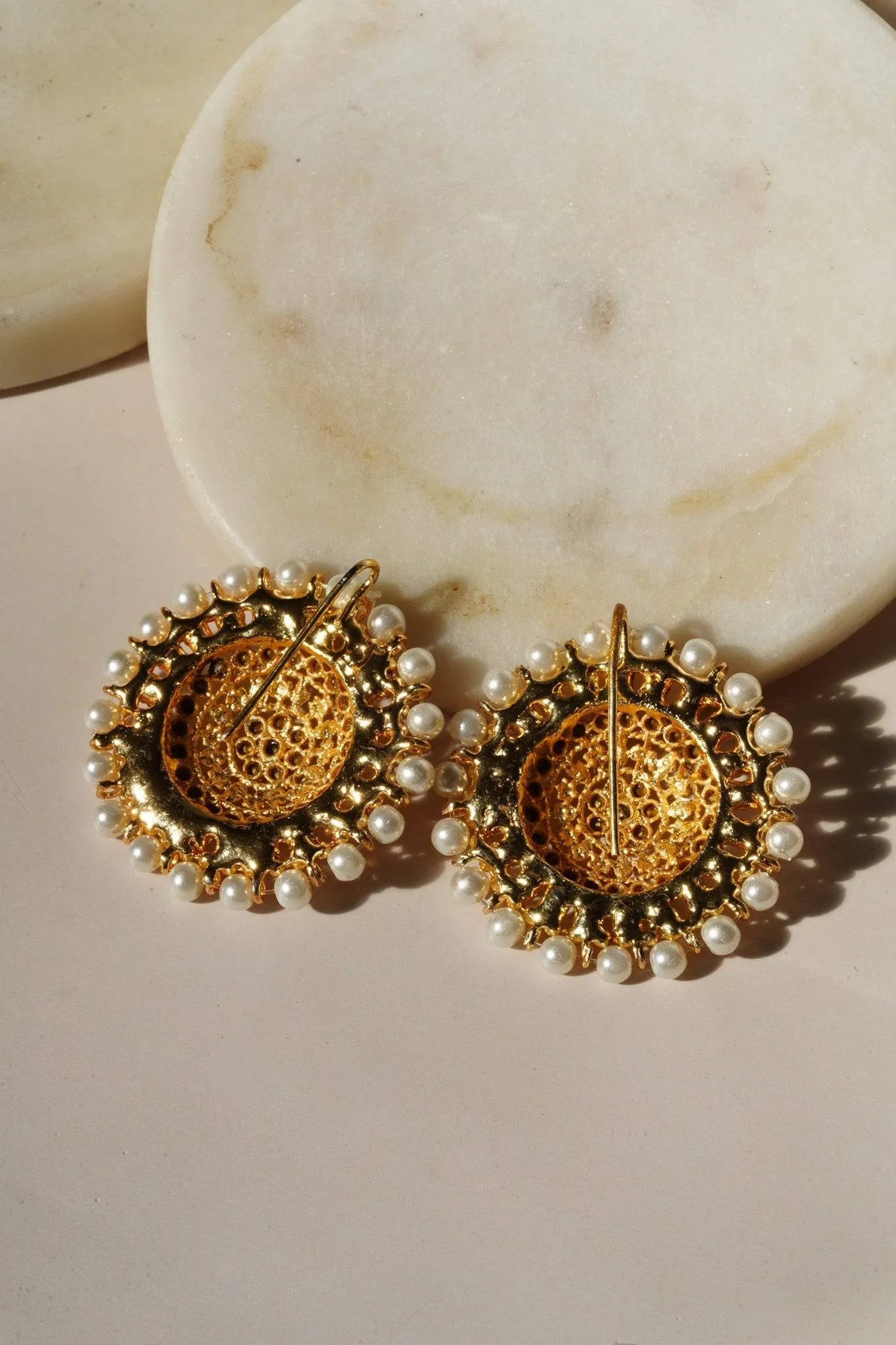 Shehnaz - Gold Necklace Set With Large Round Stud Earrings