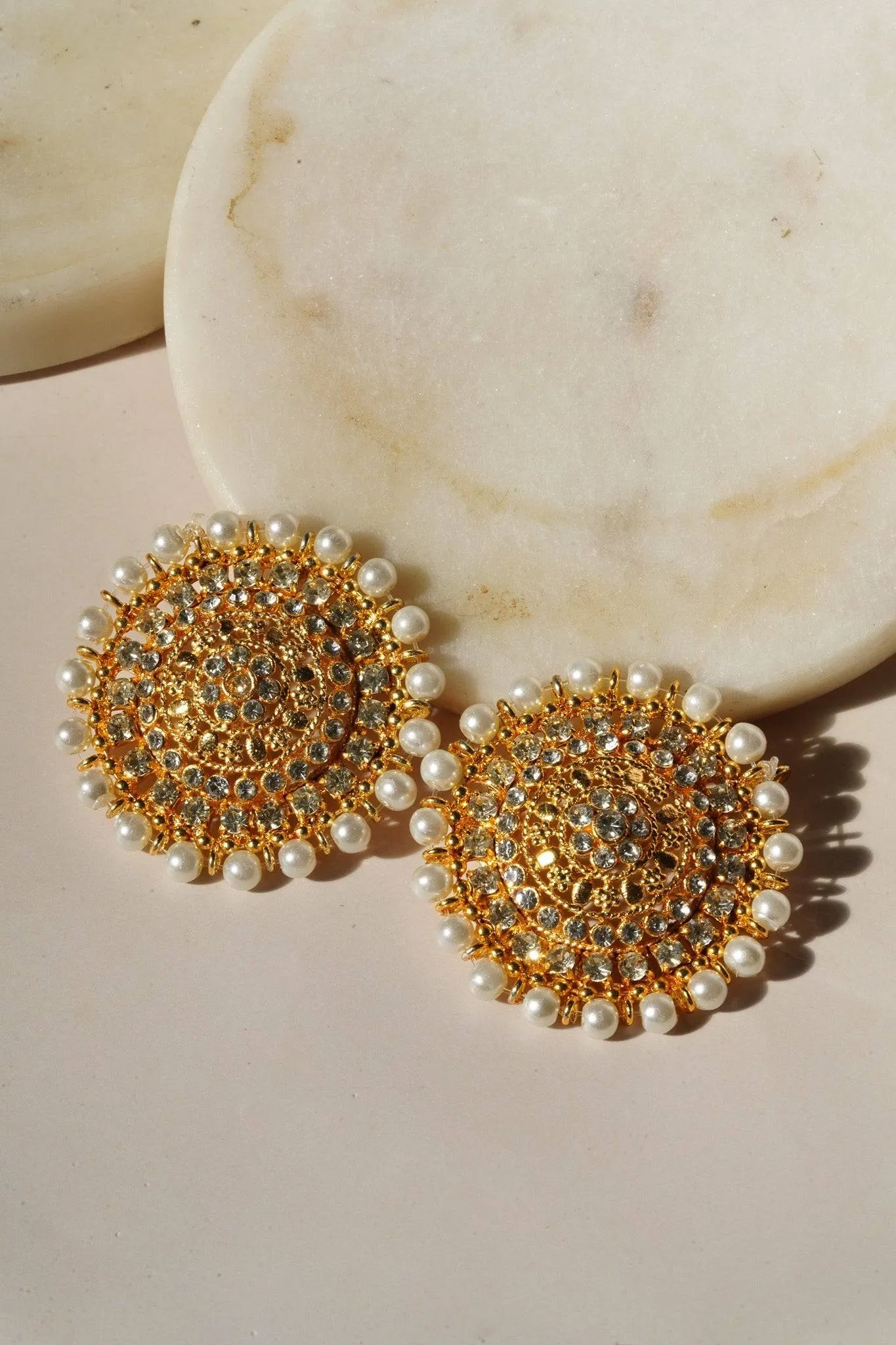 Shehnaz - Gold Necklace Set With Large Round Stud Earrings