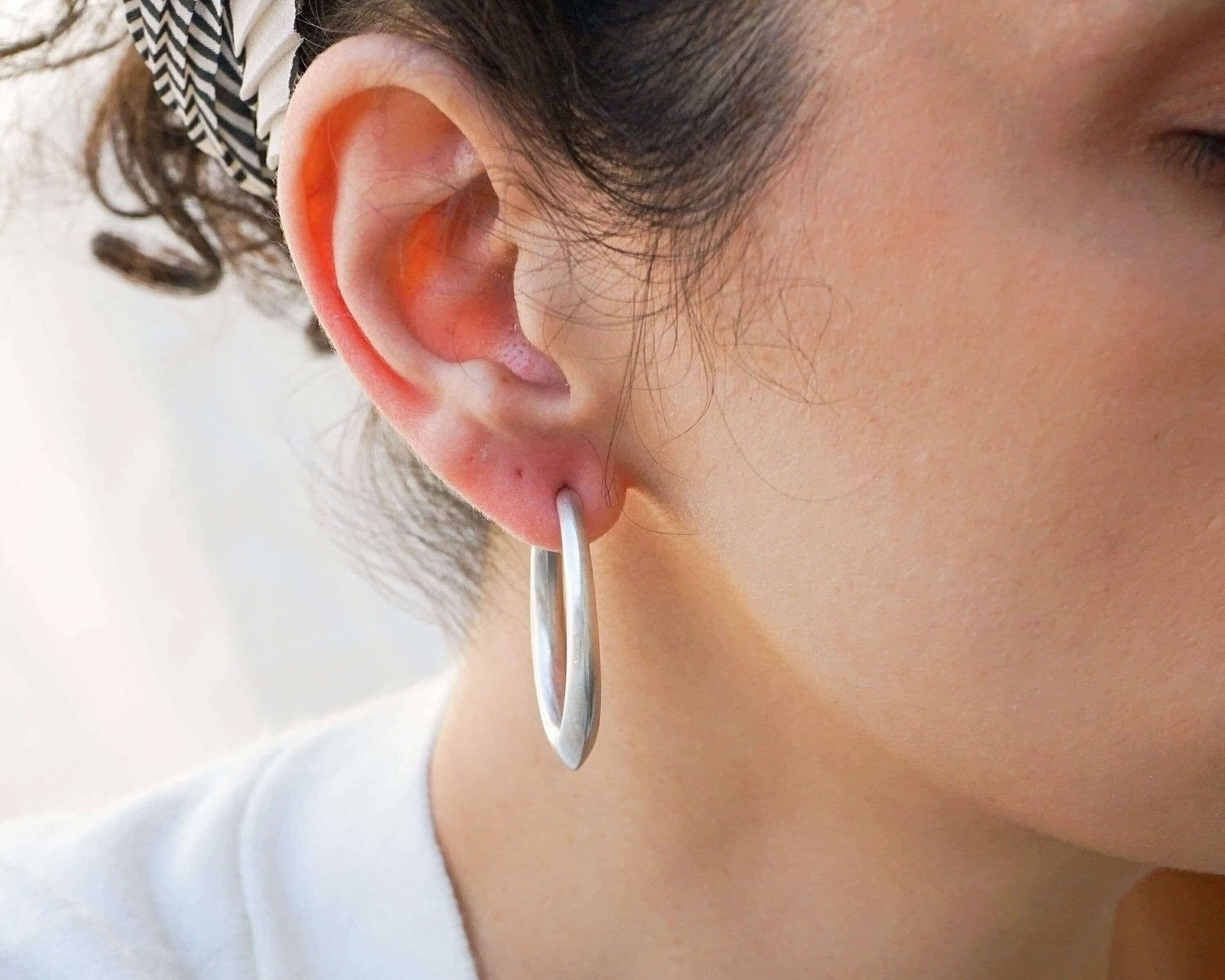 Silver Bold Narrow Hoop Earrings