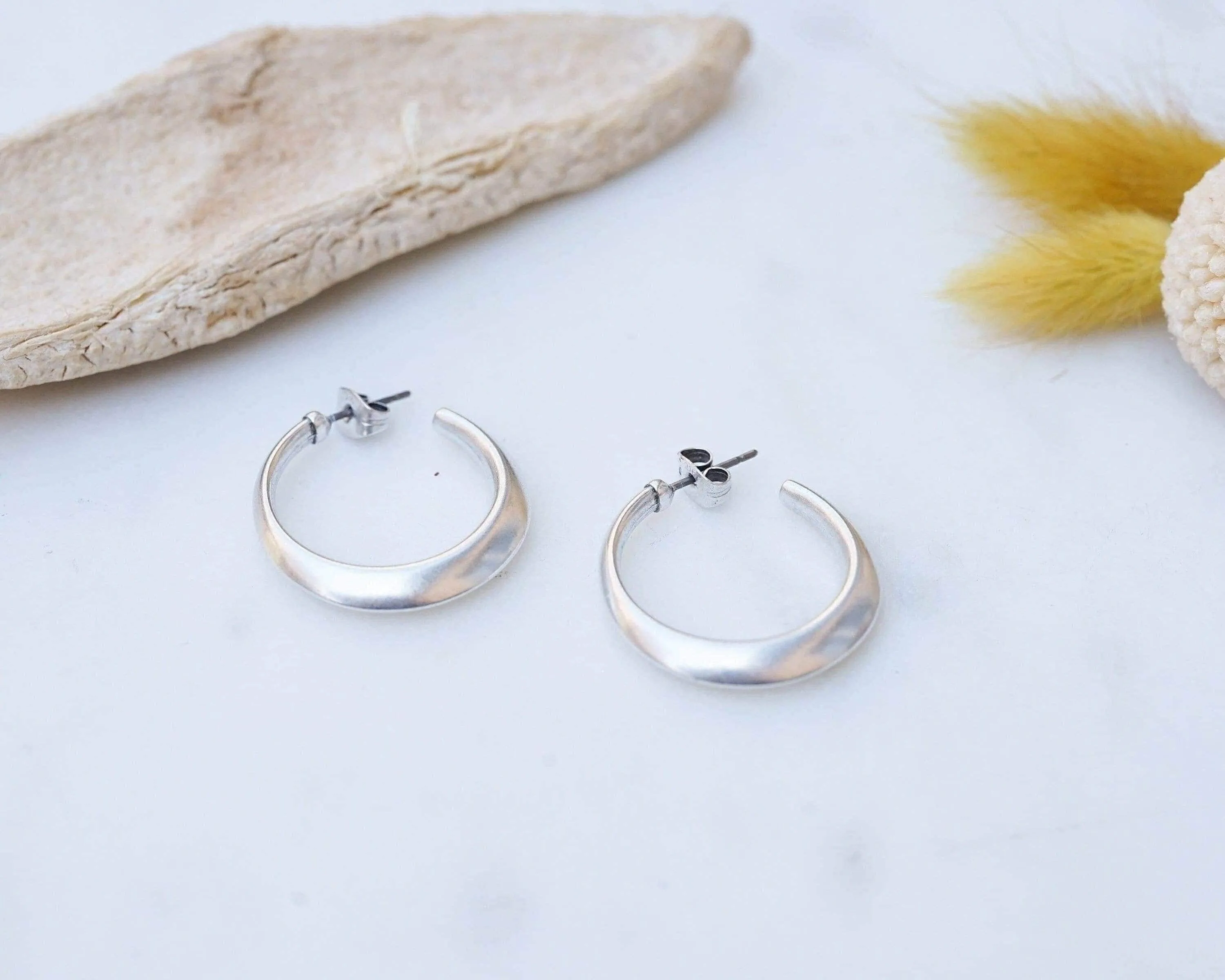 Silver Bold Narrow Hoop Earrings