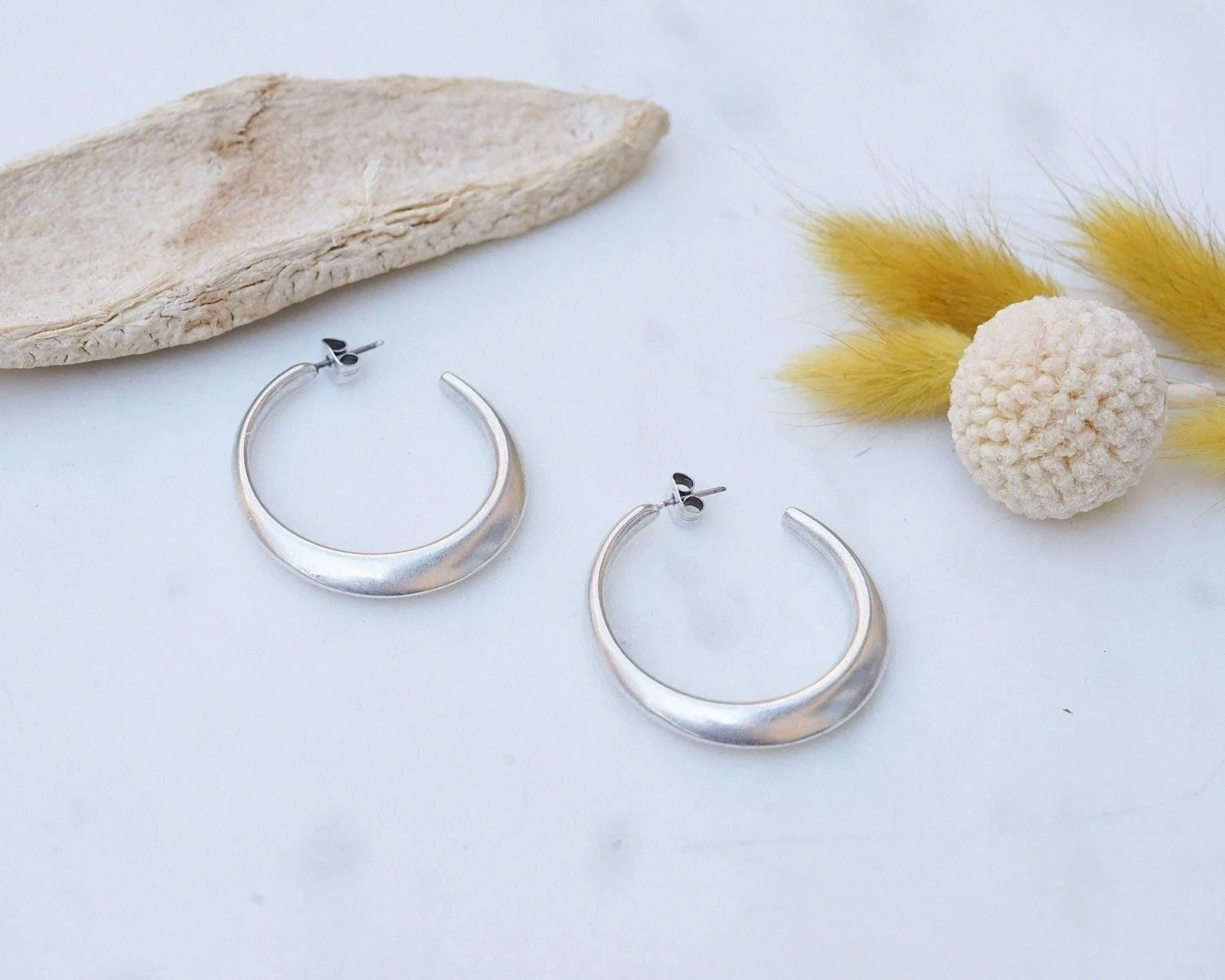 Silver Bold Narrow Hoop Earrings