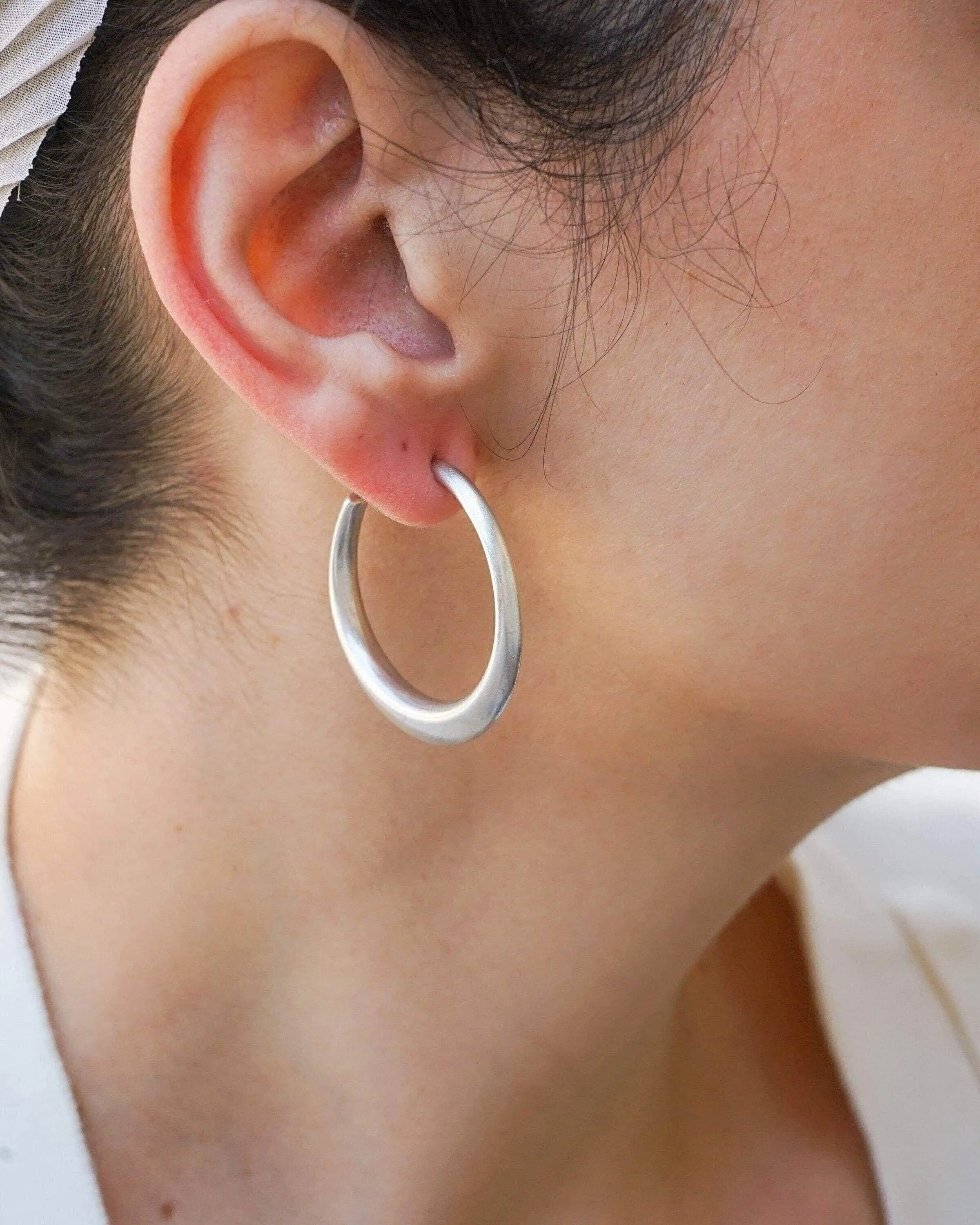 Silver Bold Narrow Hoop Earrings