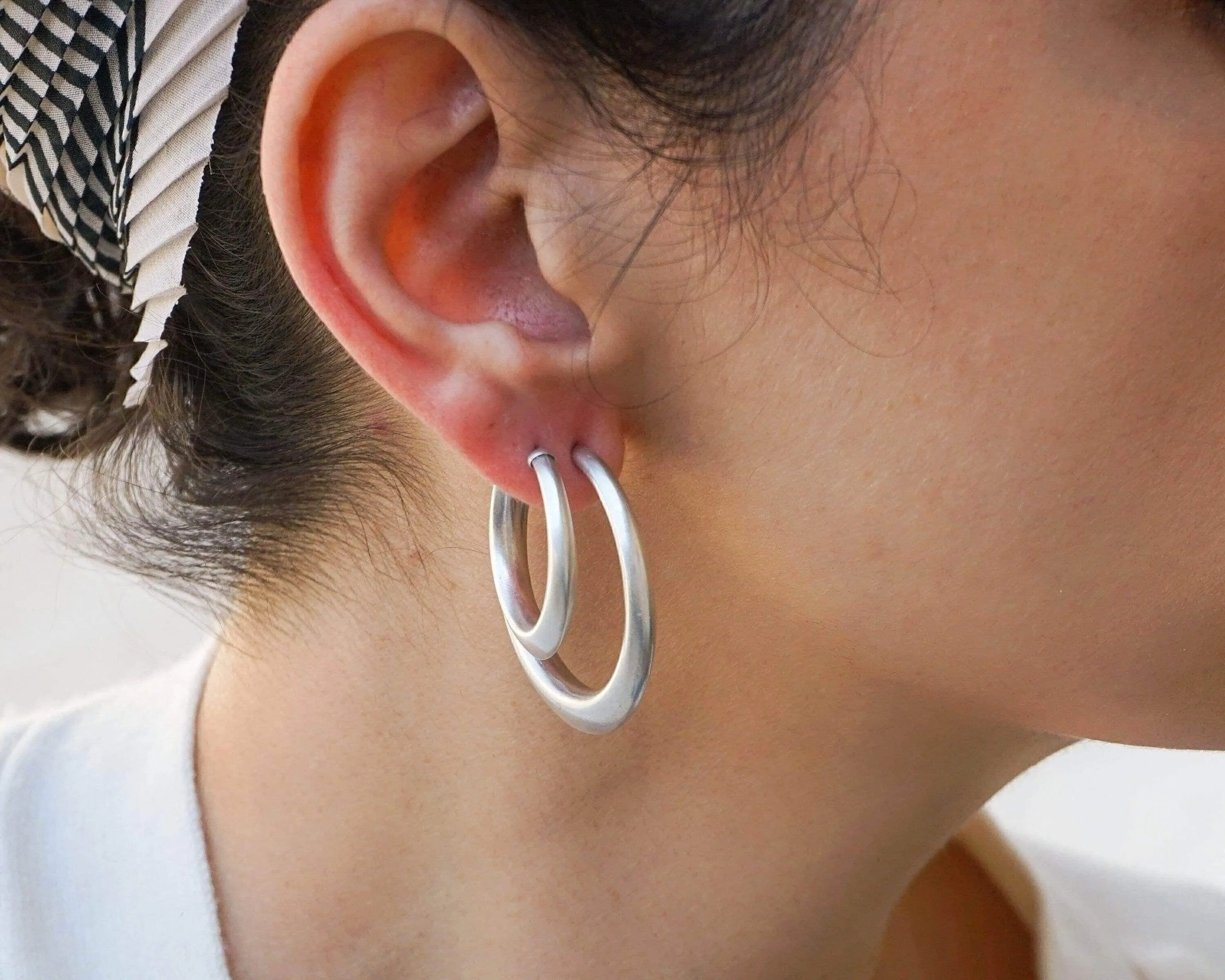 Silver Bold Narrow Hoop Earrings