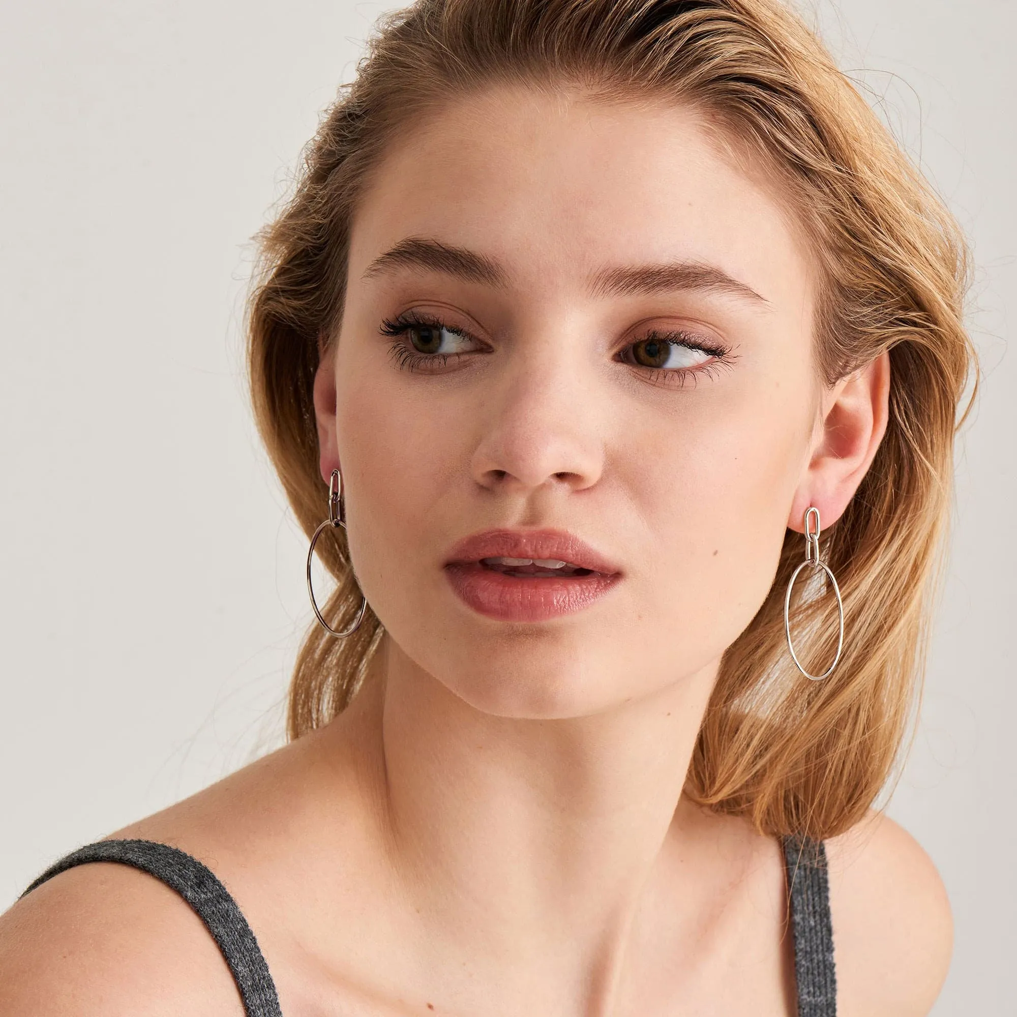 Silver Cable Link Hoop Earrings