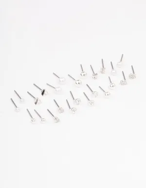 Silver Classic Pearl & Stone Earring 12-Pack