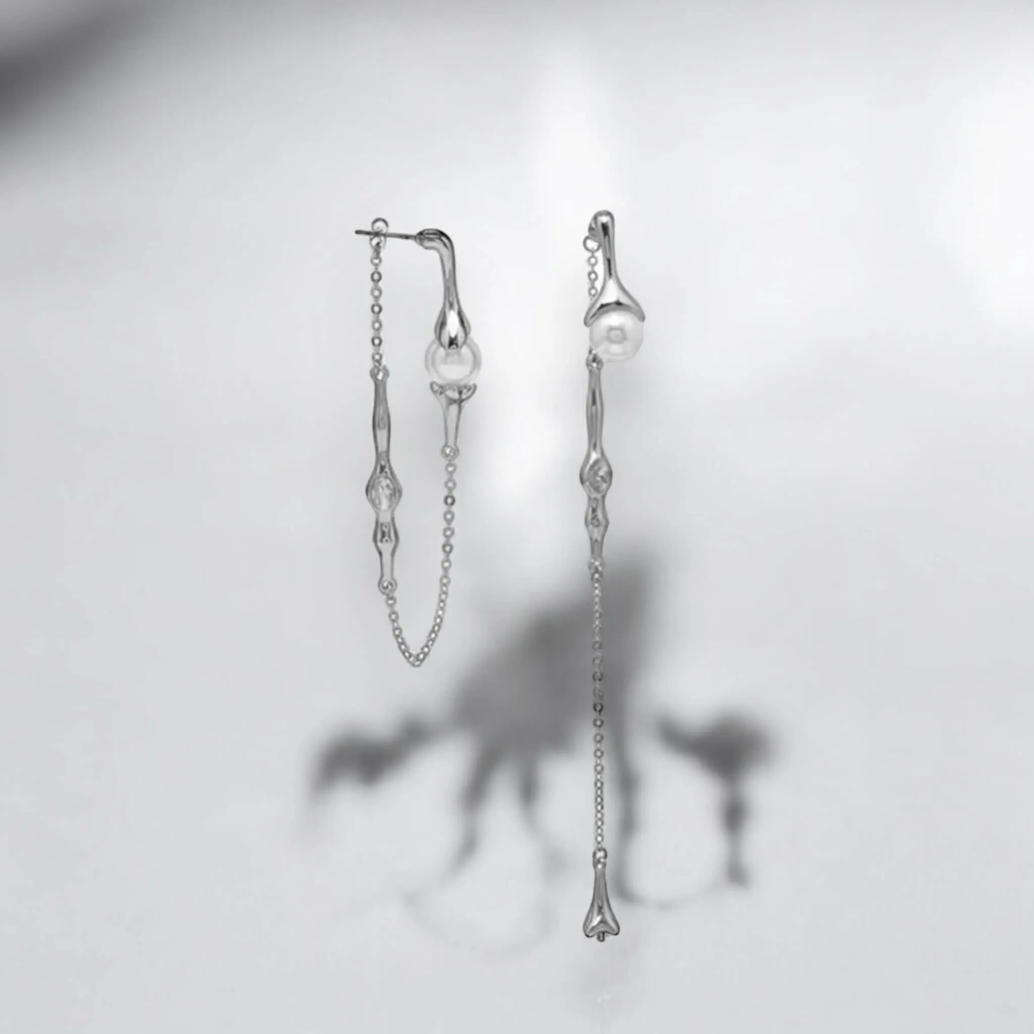 Silver Crystal Water Drop Pearls Earrings