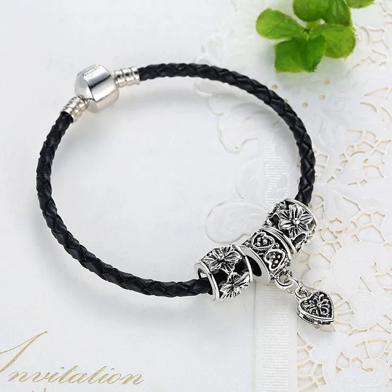 Silver Plated Leather Bracelet For Women Men Charm Fit Original Bracelets & Bangles DIY Jewelry