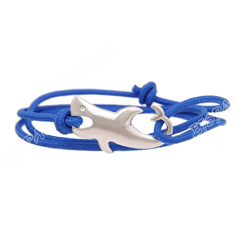 Silver Plated Ocean Shark Rope Bracelet