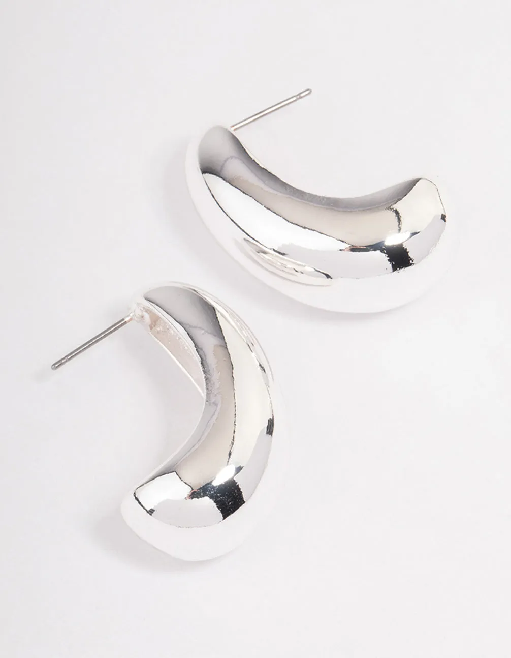 Silver Plated Small Bold Wide Hoop Earrings