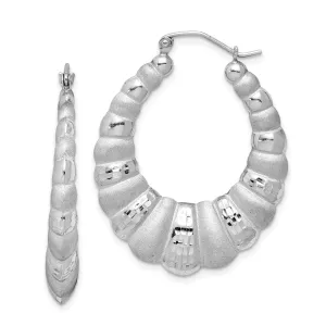 Silver Polished Satin Diamond Cut Scalloped Hoop E