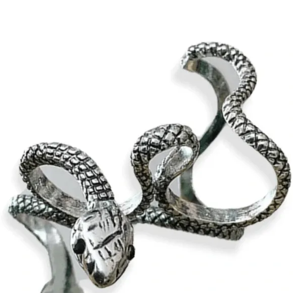 Silver Textured Dual Finger Snake Wrap Open Band Ring