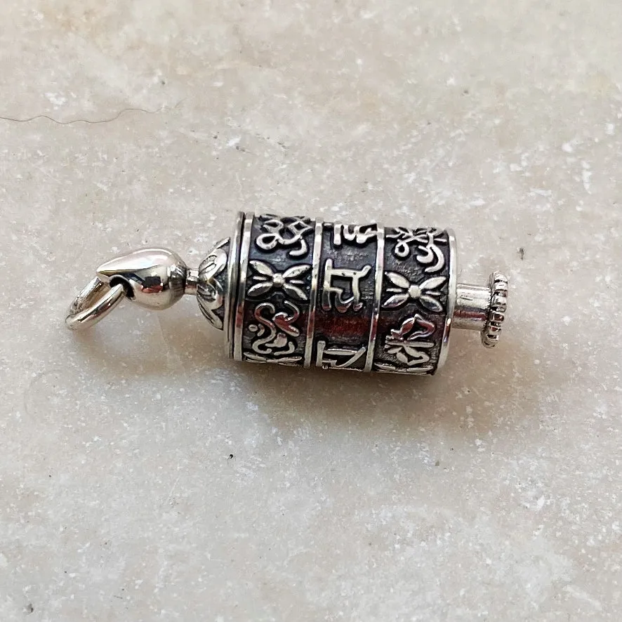 Silver Tibetan Prayer Wheel Pendant