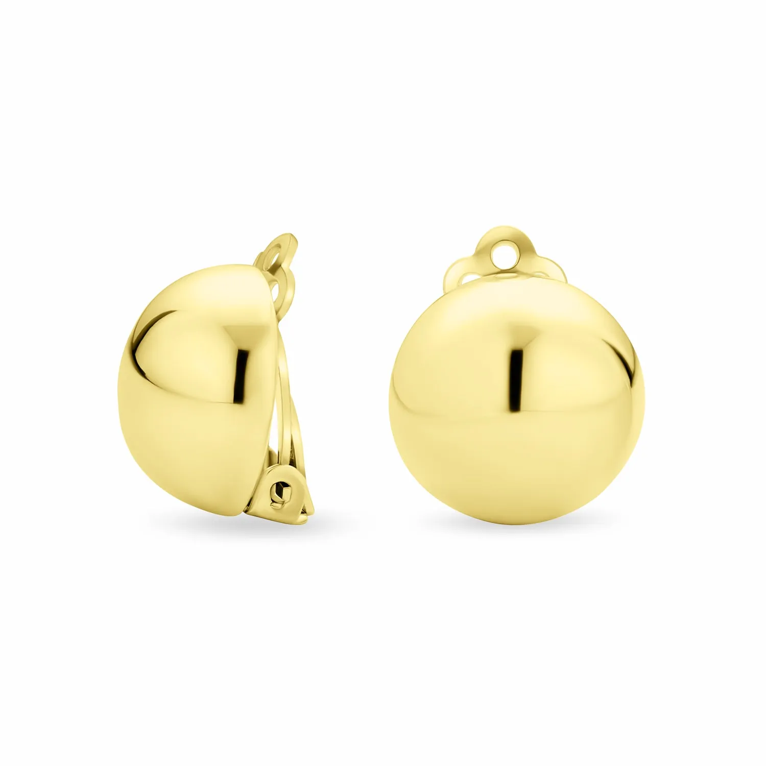 Simple Half Round Ball Clip-On Earrings 14K Gold Plated Sterling Silver .50in