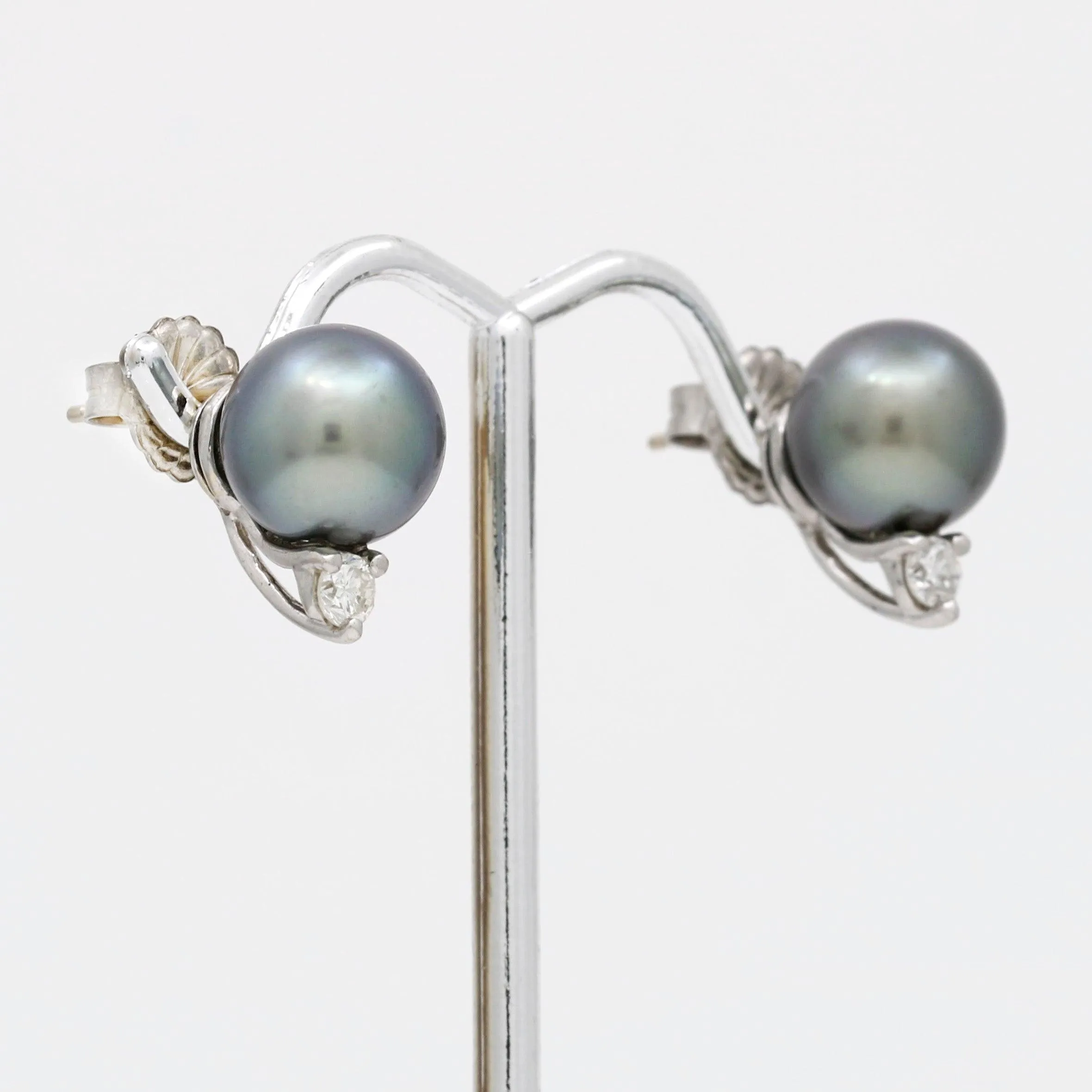 South Sea Tahitian Pearl Diamond Stud Earring 14k White Gold