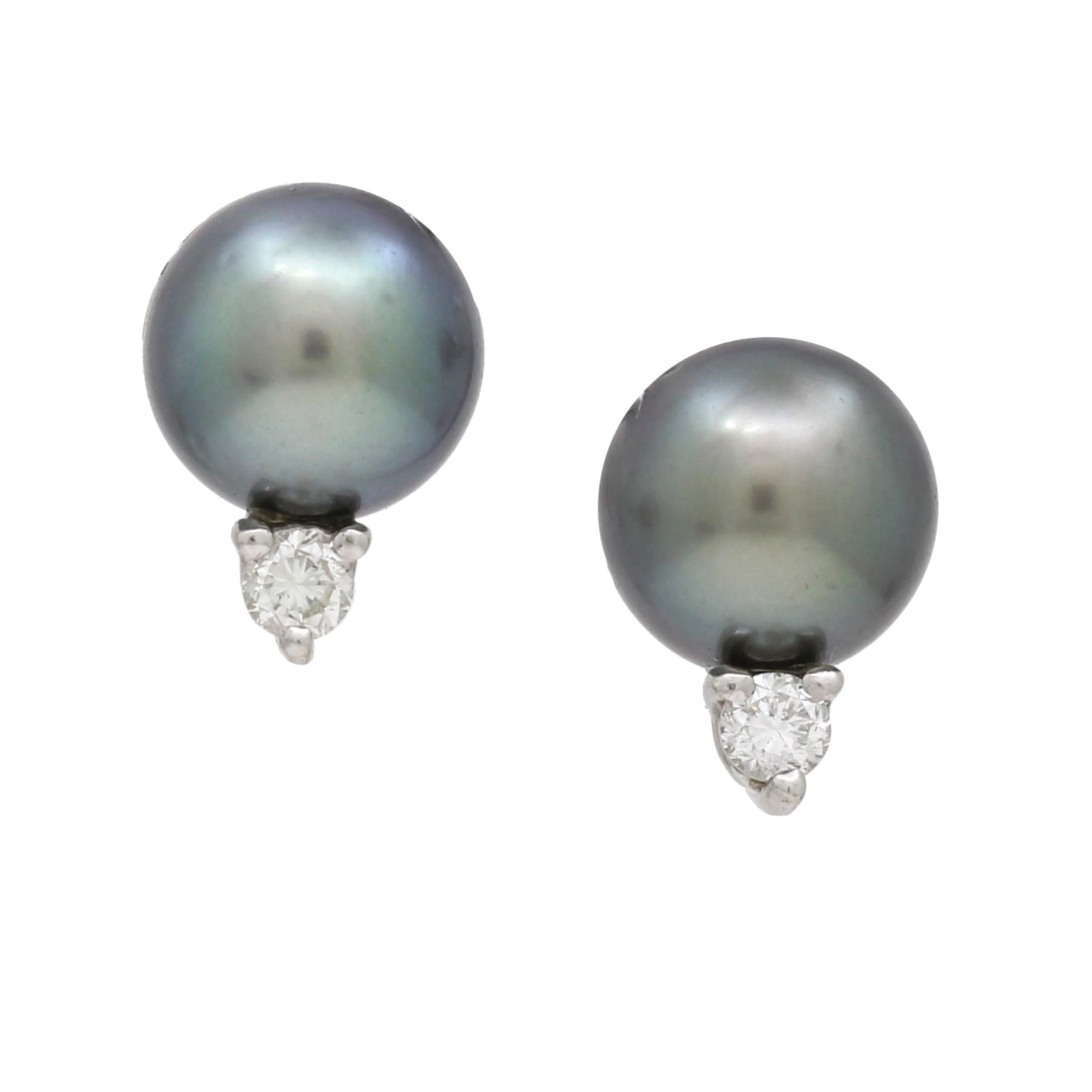 South Sea Tahitian Pearl Diamond Stud Earring 14k White Gold