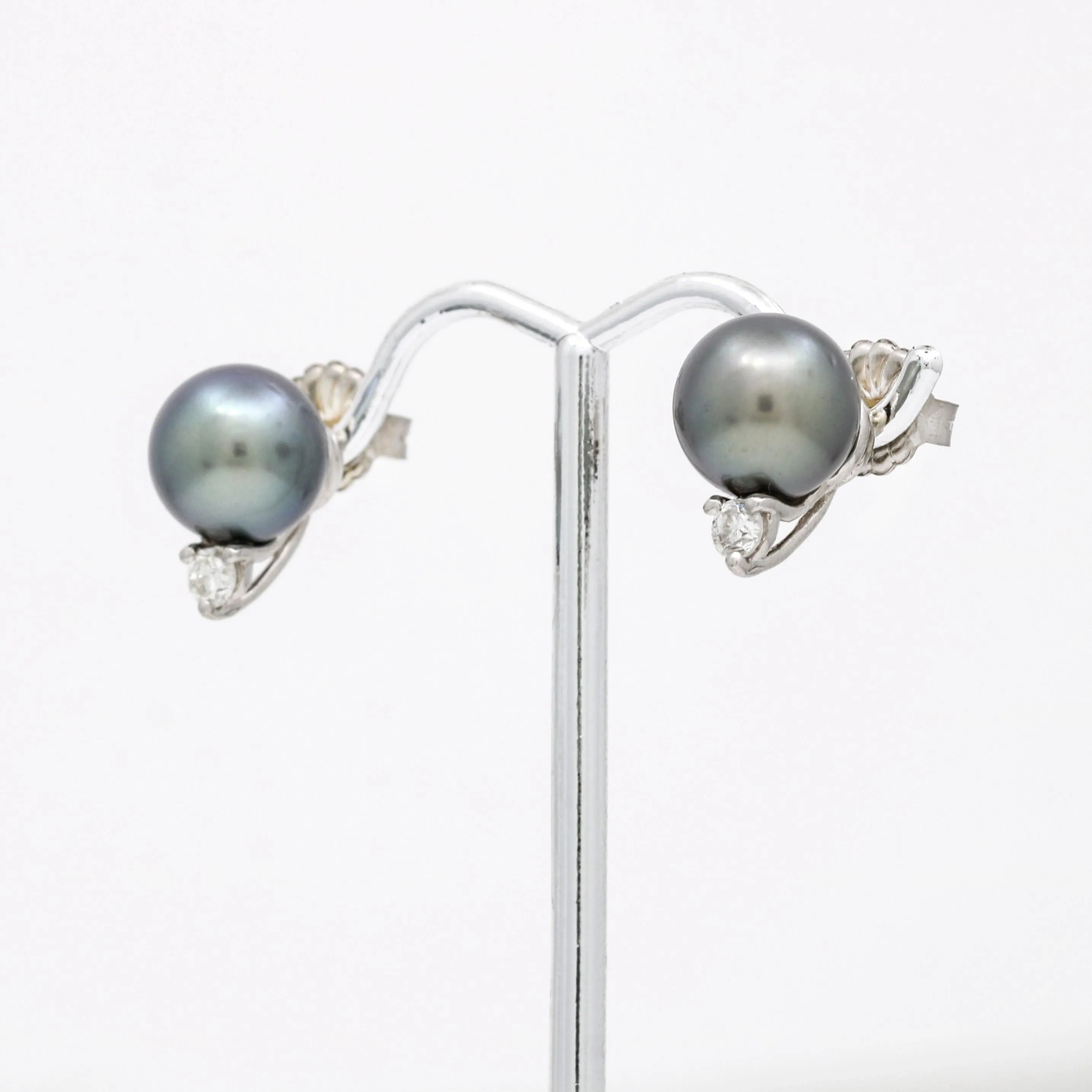 South Sea Tahitian Pearl Diamond Stud Earring 14k White Gold