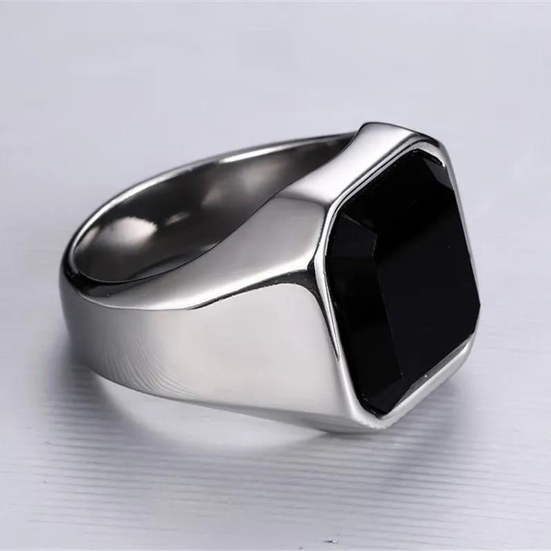 Square Black Onyx Stone Silver Rings JLTR0401