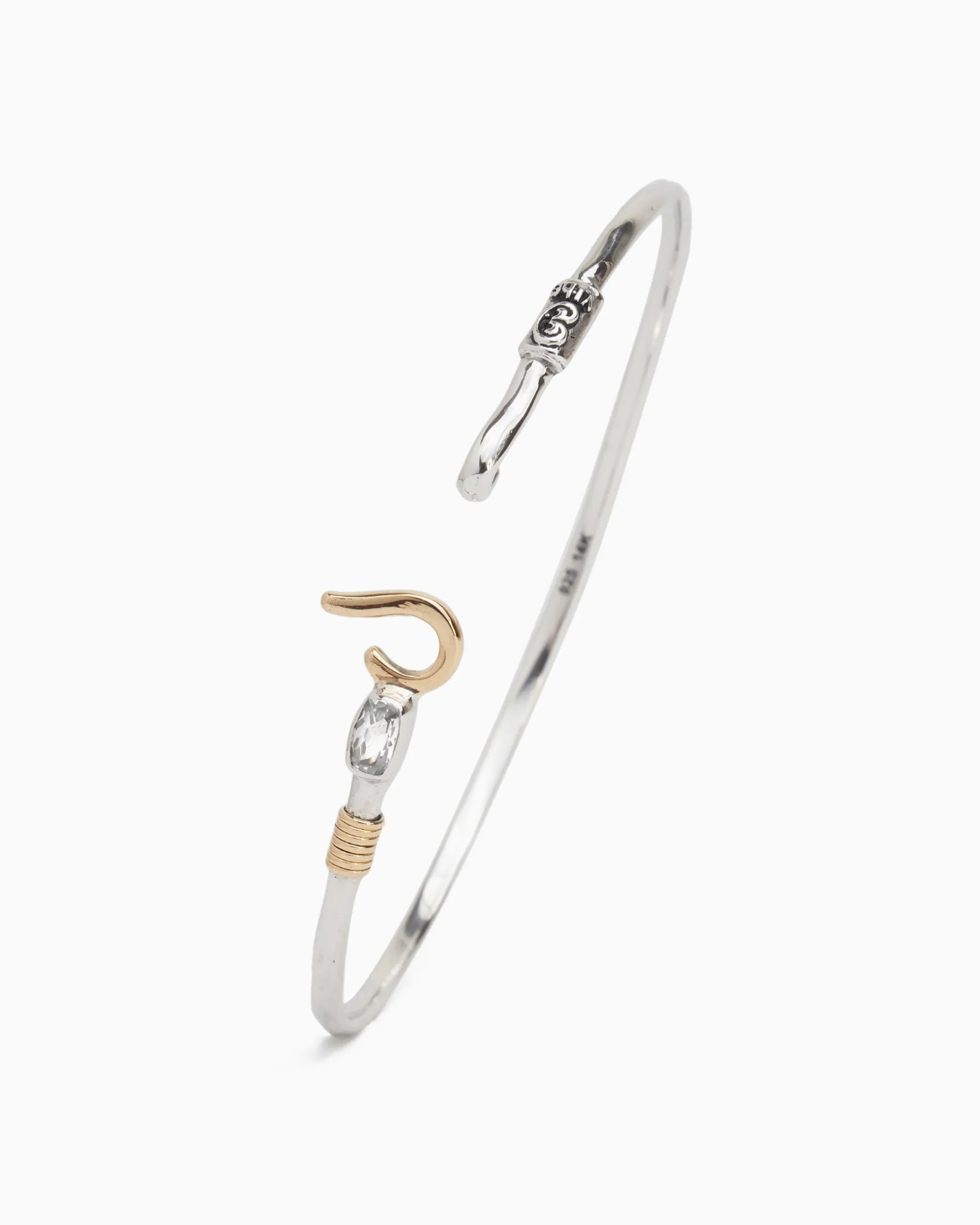 St. John Hook Bracelet with Rectangular Stone, 2mm - White Zircon