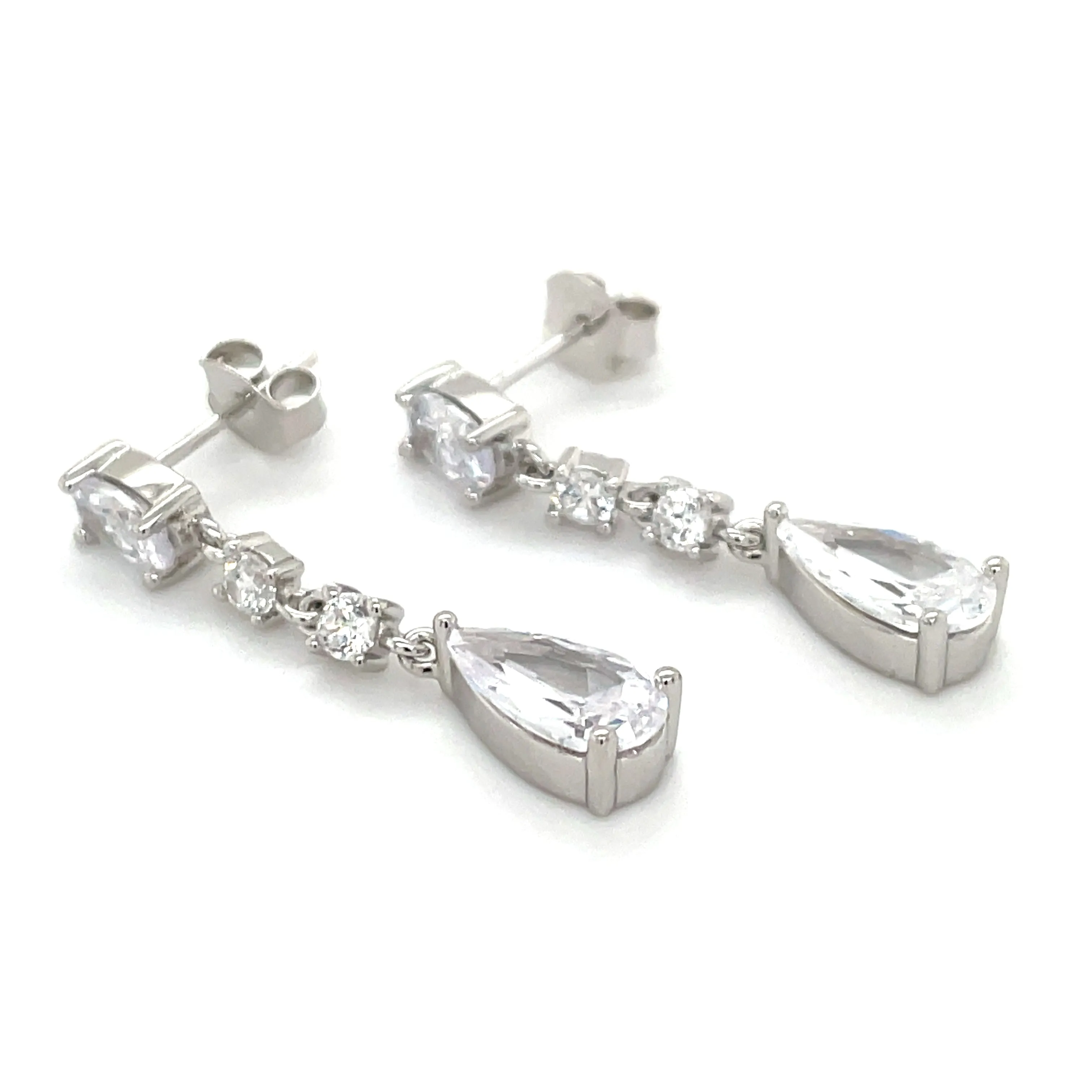 Sterling Silver Mixed Stone Cz Drop Earrings