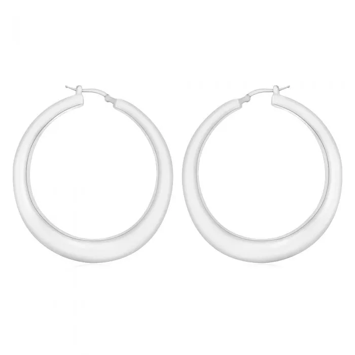 Sterling Silver Rhodium Plated 50mm Graduated Creole Earrings